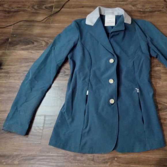 Gersumi Idun blue riding jacket grey collar size 8 - Picture 2 of 13